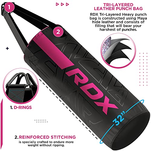RDX Kids Punching Bag 2FT, Kara Heavy Filled Boxing Set,Non Tear Maya Hide Leather Junior Hanging Bag Kickboxing MMA Grappling Muay Thai Taekwondo Karate BJJ Workout Training - color: PINK