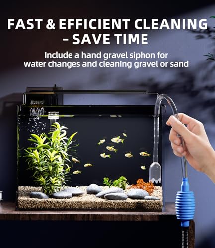 5 Gallon Fish Tank Aquarium Kit with Filter, Heater, LED Light with Timer, Siphon Vacuum Cleaner, Lid, Self-Cleaning Glass Rimless Betta Tank - size: 5 gallon with heater