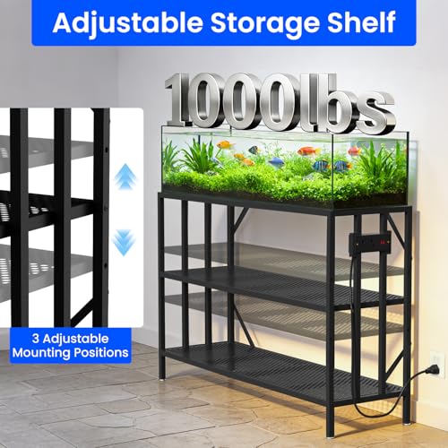 55-75 Gallon Aquarium Stand, 1000LBS Capacity Fish Tank Stand with 3-Tier Shelves & Integrated Power Strip, Heavy Duty Metal Frame for Fish Tanks and Reptile Terrariums