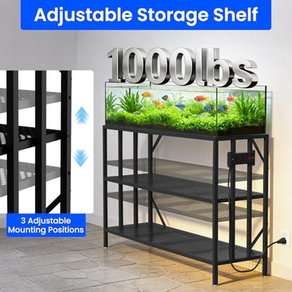 55-75 Gallon Aquarium Stand, 1000LBS Capacity Fish Tank Stand with 3-Tier Shelves & Integrated Power Strip, Heavy Duty Metal Frame for Fish Tanks and Reptile Terrariums