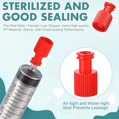 Novabright 20 Pcs Luer Stopper Red Closing Cones Individually Packaged for Male & Female Luer Connectors for Tubing and Fluid Control