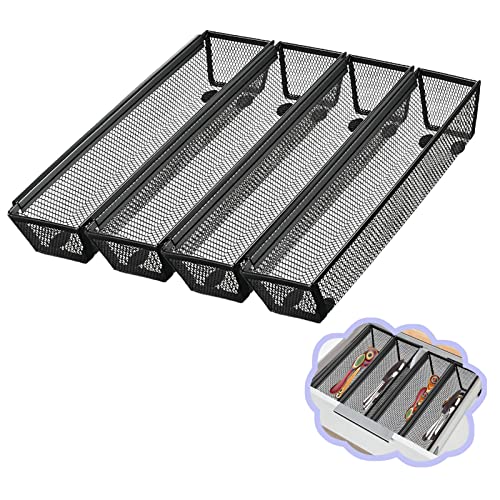 4PCS Drawer Organizer for Kitchen,Utensil Mesh Drawer Organizer with Interlocking Arm for Cosmetic,Flatware,Pen (12 * 3 * 2 Inches,Black) - color: Black(4PCS), size: 12*3*2 Inches