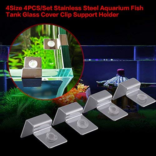 Fdit Pack of 4 Stainless Steel Aquarium Fish Glass Cover Clip Support Holder for Protecting(6mm)