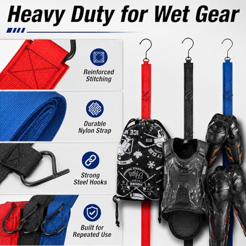 TUYUU 4PCS Hockey Equipment Drying Rack Set, 15 Adjustable Hooks Hanger - color: Multicolor