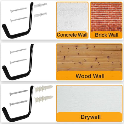 KURUI 15" Heavy Duty Garage Storage Hooks, 8 Pack Wall Mount Kayak Rack - size: 15''-8pcs