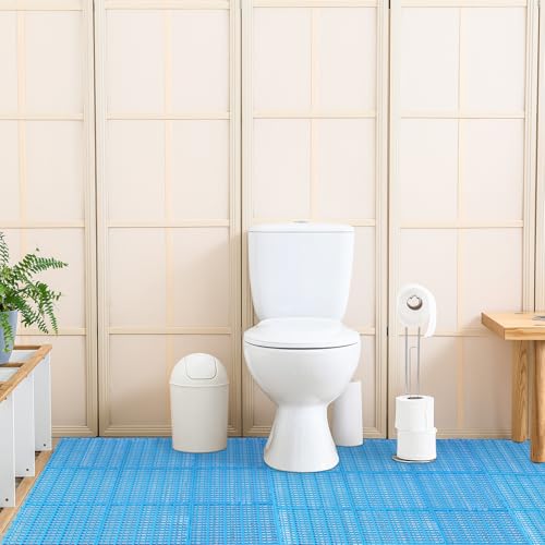 30 Pcs Anti-Slip Drainage Tiles Interlocking Shower Floor Mats 12" x 12" Soft TPE Bathroom Splicing Mats with Drain Holes for Pool, Deck, Garage & Pet Areas(Blue) - color: Blue
