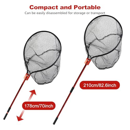 Fish Landing Net with Extendable Aluminum Telescoping Handle, Large Fishing Net for Steelhead,Catfish, Bass, Salmon, Flyfish,Trout, Flagfish, Tuna Fishing net Extend to 82 Inches - HeavyDuty