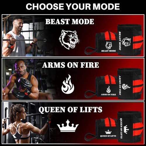 Elastic Cotton Weightlifting Wrist Wraps with Thumb Loops, 1 Pair - color: Black and Red, style: 12" – Beast Mode