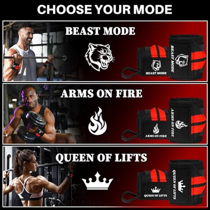 Elastic Cotton Weightlifting Wrist Wraps with Thumb Loops, 1 Pair - color: Black and Red, style: 12" – Beast Mode