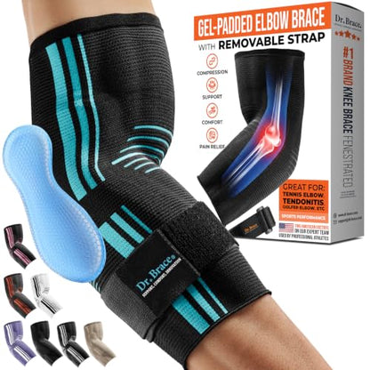 DR. BRACE® Elite Elbow Brace, Breathable Elbow Compression Sleeve - color: Black-Blue, size: XX-Large
