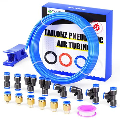 TAILONZ PNEUMATIC Blue 4mm or 5/32 inch OD 2.5mm ID Polyurethane PU Air Hose Pipe Tube Kit 10 Meter 32.8ft - color: Blue, size: 4mm OD/32.8ft/10m