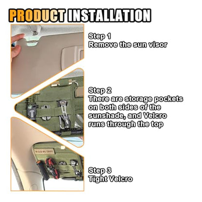 smilfuy Tactical Molle Car Sun Visor Organizer, Large Molle Visor Panel - color: Army Green
