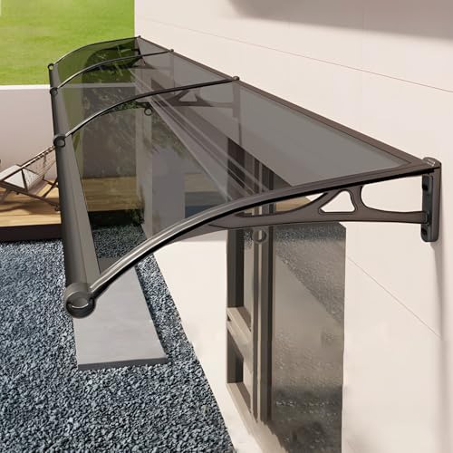 Window Awning Door Canopy with Aluminum Bracket, Front Doors/Windows Overhang Awning for Sun Shutter, UV, Rain - color: Smoky gray, size: 60x60cm/24x24in