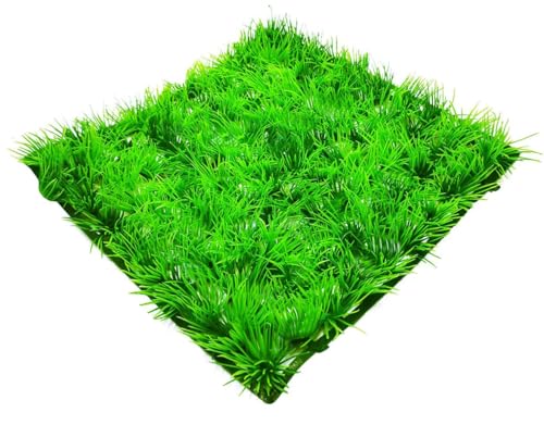 Artificial Aquarium Grass Mat Decor (10"x10") - Plastic Lawn Ornament for Fish Tank, Green Landscape Plants Decoration for Saltwater Freshwater Tropical Aquariums