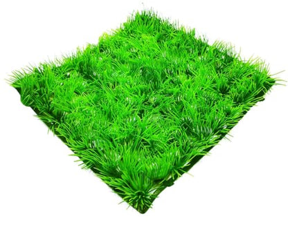Artificial Aquarium Grass Mat Decor (10"x10") - Plastic Lawn Ornament for Fish Tank, Green Landscape Plants Decoration for Saltwater Freshwater Tropical Aquariums