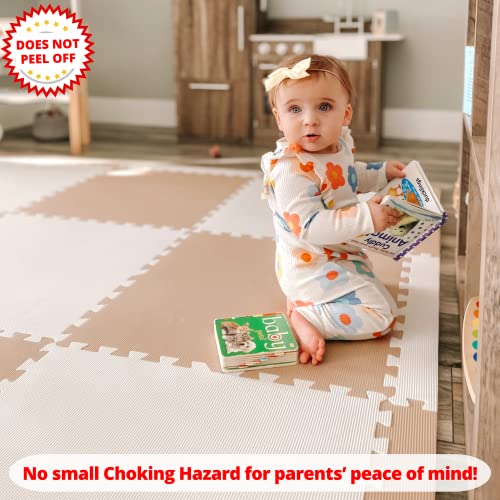 Extra Large Baby Play Mat Tiles Thick Foam Non-Toxic Floor Puzzle Mat Interlocking Activity Playmat for Infants Toddlers Kids Crawling Tummy Time 74x74 Inches (Beige/White) - color: Beige/White