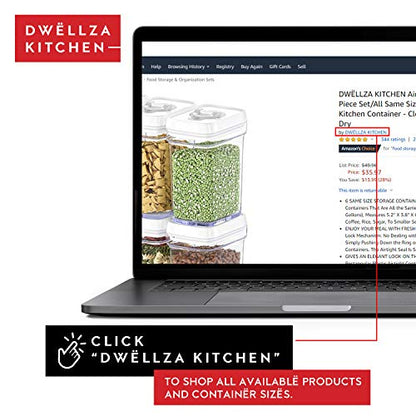 DWËLLZA KITCHEN Airtight Food Storage Containers for Pantry With White Lids 1L - 6 Pack - Clear Plastic Air Tight Kitchen Containers Pantry Organization and Storage BPA-Free Keeps Food Fresh & Dry
