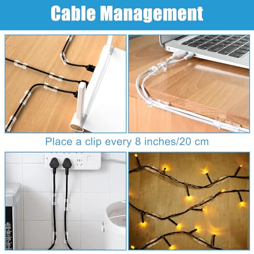 40PCS Strong Adhesive Cable Clips Clear, Premium Wire Holders for Wall, Strong Cord Organizer Under Desk, Car, PC, Christmas Light Indoor/Outdoor