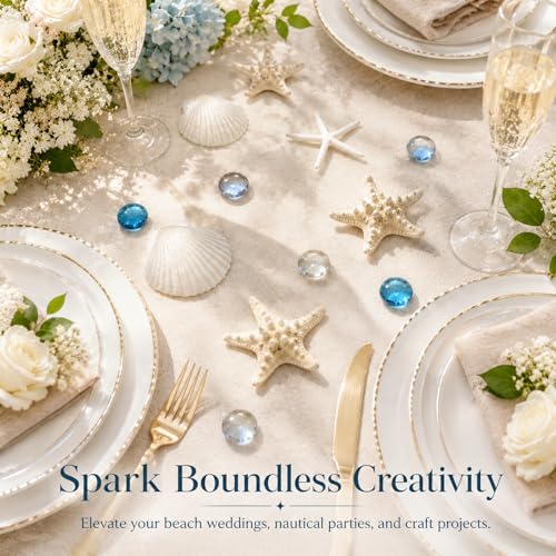 24 Pcs Starfish and Scallop Shells with Sea Glass, 3"-4" Large Natural Sea Shells for Crafts and Decorating, Seashell Decor for Beach Party, Wedding, Vase Filler, Christmas, Coastal Home DIY