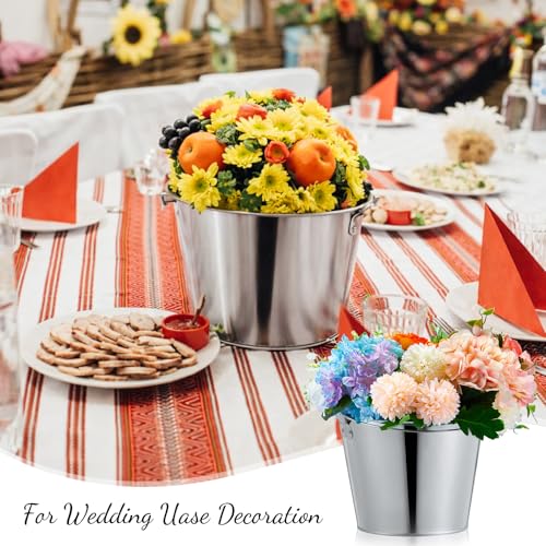38 Pcs Galvanized Beer Buckets Set, 16 Metal Pails with 4 Scoops & 4 Tongs, 7 Inch Rustic Ice Bucket for Parties, Wedding Centerpieces, Planters, Candy Buffet & Event Decor (Silver)