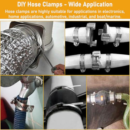 Hose Clamps Stainless Steel, Large Worm Gear Duct Pipe Hose Clamp Assortment Kit, Band Fittings Strap, 32.81FT Adjustable Metal Bolt with 20 Stronger Fasteners Screw for Plumbing Auto Tube Fuel Line