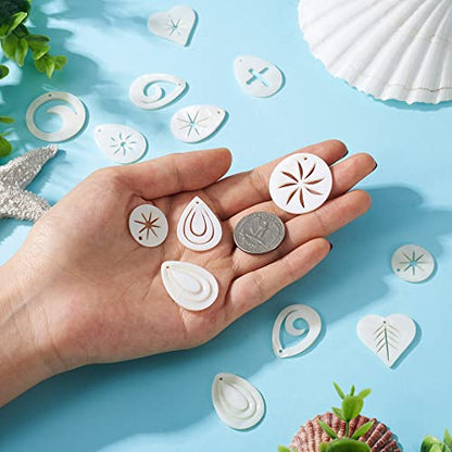 Craftdady 22pcs Natural Freshwater Shell Pendants Teardrop Heart Ring Shape Charms Flat Round Mixed Beach Ocean Seashell Beads Charms with Open Jump Rings for Jewelry Crafts Making - color: Seashell Color