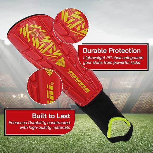 Vizari Malaga Soccer Shin Guards for Kids | Soccer Gear for Boys Girls | Protective Soccer Equipment | Adjustable Straps - color: Red