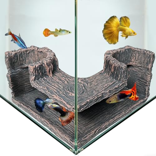 Fish Tank Decorations, 5.1" x 2" x 2.7" Resin Tree Bark Dual-Hole Aquarium Cave, Perfect Hiding Spot for Guppies, Neon Tetra, Cherry Shrimp - color: Tree