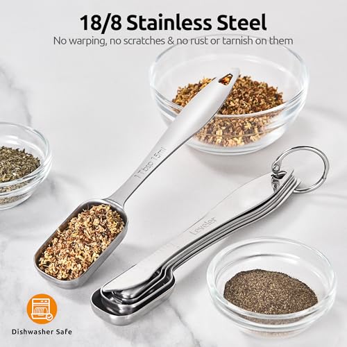 U-Taste 228.2℉ Heat Resistant Food Grade 1.5oz Angled Turkey Baster, and 18/8 Stainless Steel Square Measuring Spoons Set of 8 (Purple+Silver)