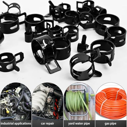 80pcs Vacuum Hose Clamps Assortment Kit - Spring Hose Clamps for 6mm To 18mm Silicone Pipes - Low Pressure Air Clip Set (Black)