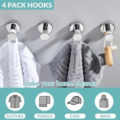 APLusee Polished Chrome Robe Towel Hooks for Bathroom, 4 Pack, Wall Mounted - color: Polished Chrome, size: 4 Pack
