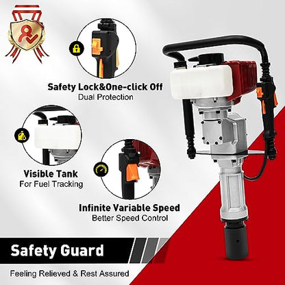 Bepritm 52cc Gas Powered T Post Driver, Fence Post Pile Driver Gasoline Piling 2-Stroke Engine w/2 Post Driving Heads, Portable Petrol Piledriver Handheld 6500RPM (52CC 2 Stroke Style A) - color: 52cc 2 Stroke Style a