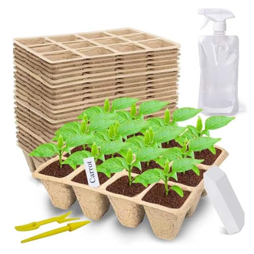 360 Cells Seed Starter Tray, 30 Pack Biodegradable Peat Pots with 200 Labels, Plant Starter Kit for Seedlings - size: 360 Cells, 30 Packs