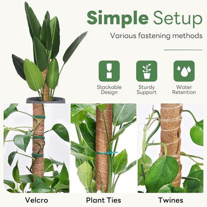 Moss Pole for Plants Indoor - 4 Pack Plant Supports for Climbing Plants to Grow Upright - 16 inch Stackable Moss Sticks Coir Totem Pole Plant Support for Monstera Pothos Philodendrons Potted Plants