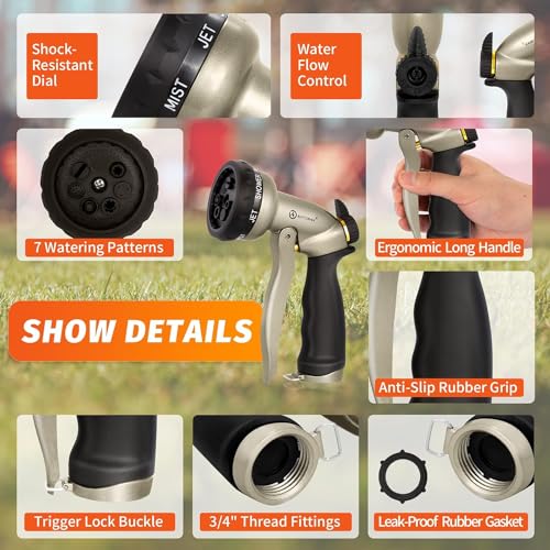 AUTOMAN Garden Hose Nozzle-7 Patterns Sprayer-2 Pack, Metal High Pressure Spray Nozzle, Heavy Duty Labor-Saving Design Water Hose Nozzle for Garden Watering, Car Washing, Window Cleaning, Pets Bathing - color: Metalic Sand ×2