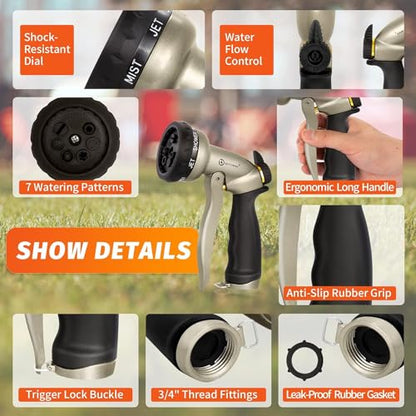 AUTOMAN Garden Hose Nozzle-7 Patterns Sprayer-2 Pack, Metal High Pressure Spray Nozzle, Heavy Duty Labor-Saving Design Water Hose Nozzle for Garden Watering, Car Washing, Window Cleaning, Pets Bathing - color: Metalic Sand ×2