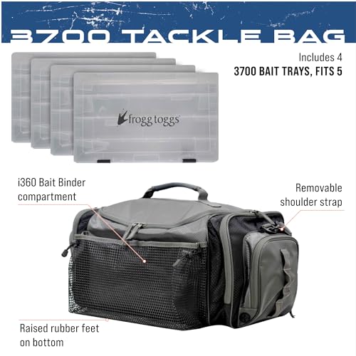 FROGG TOGGS Heavy Duty Fishing Tackle Duffle Bag, Includes Bait Trays, Black, 3700