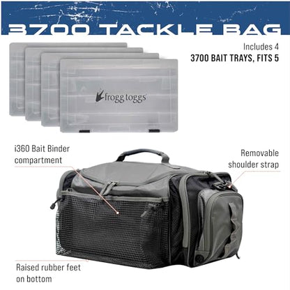 FROGG TOGGS Heavy Duty Fishing Tackle Duffle Bag, Includes Bait Trays, Black, 3700