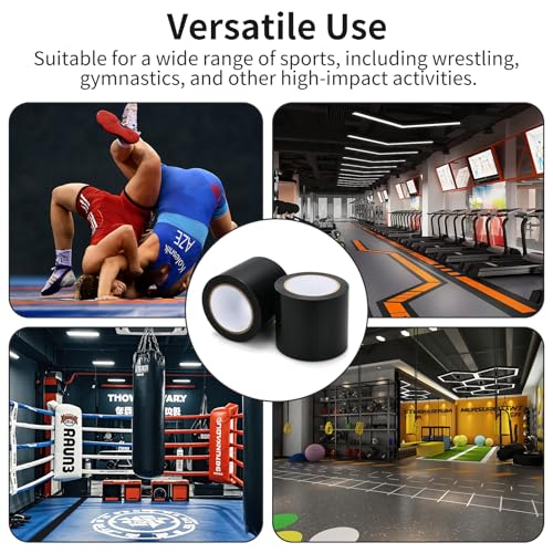 2 Rolls Wrestling Mat Tape, Each 4 in x 108 ft, 7 Mil PVC, Black