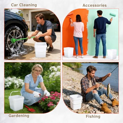 6 Pcs 3.5 Gallon Square Bucket with Plastic Handles and Lid White Lightweight Square Bucket Pail for Storing Charcoal,Dry Food, Fishing, Camping