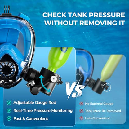 GOYOJO Mini Scuba Tank, Portable Diving Lung Air Tank with DOT Certified, Refillable Emergency Backup Pony Bottle for Snorkeling, Underwater Breathing, Training - color: 0.5L Green + Mask