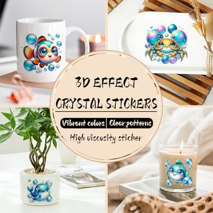 UV DTF Cup Wrap Transfer Stickers for Tumblers and Glasses, 2 Sheets Sea Animals Rub On Decals for Cups, Mugs, Water Bottles - style: Sea Animals