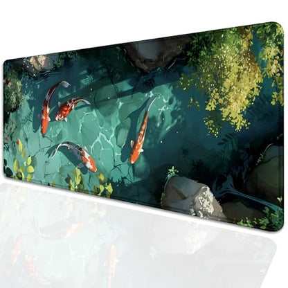 Japanese Koi Carp Fish Desk Pad Mouse Pad,Large Gaming Mouse Mat with Stitched Edges,Non-Slip Rubber Base Mous Mat for Office,Computer,Keyboard,Laptop and Home Desk Pad(27.5X11.8 in) - color: Koi in Water