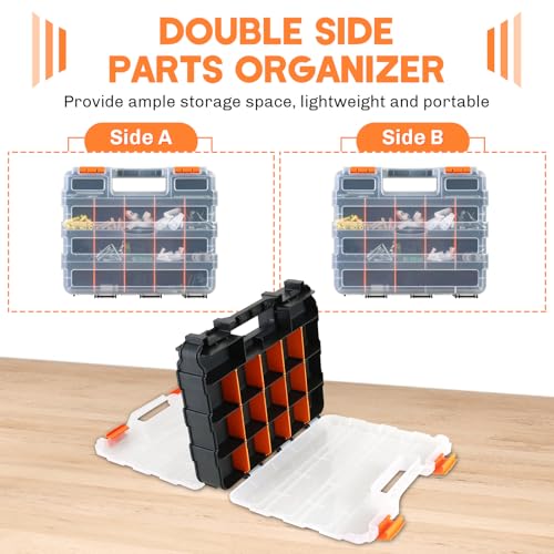Small Parts Organizer 3 Pack | Storage Case Tools Box 34-Compartments Double Side Organizer Box with Removable Dividers for Small Hardware, Screws, Bolts, Nuts, Nails, Beads, Jewelry
