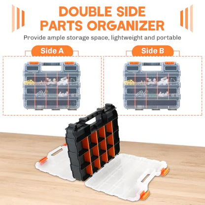 Small Parts Organizer 3 Pack | Storage Case Tools Box 34-Compartments Double Side Organizer Box with Removable Dividers for Small Hardware, Screws, Bolts, Nuts, Nails, Beads, Jewelry