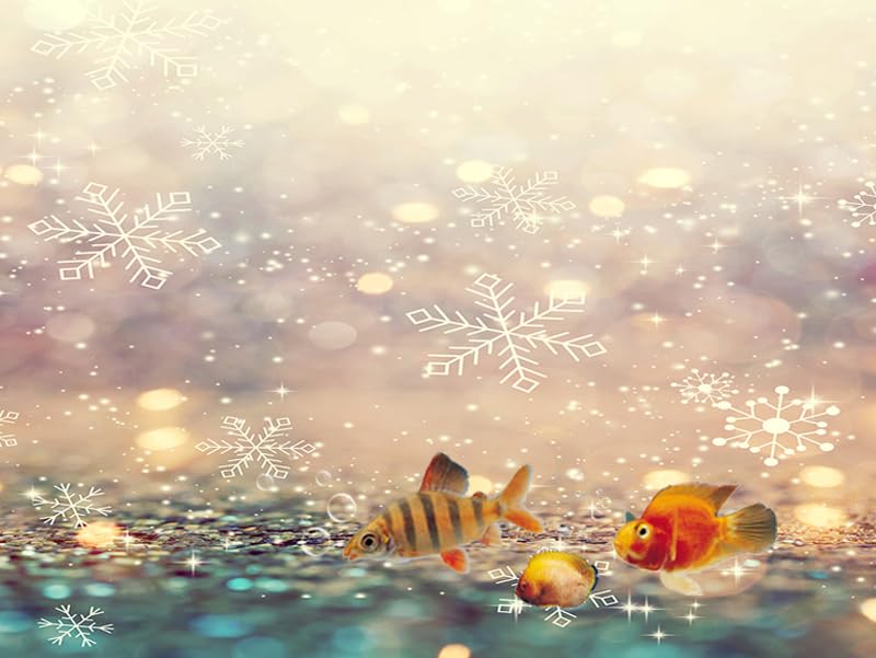 24X12IN Winter White Snowflakes Aquarium Background, Abstract Shiny Light Wonderland Fish Tank Decorations Background, Christmas Art Terrarium Background - size: 24X12in/60X30cm