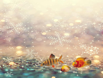 30X12IN Winter White Snowflakes Aquarium Background, Abstract Shiny Light Wonderland Fish Tank Decorations Background, Christmas Art Terrarium Background - size: 30X12in/75X30cm