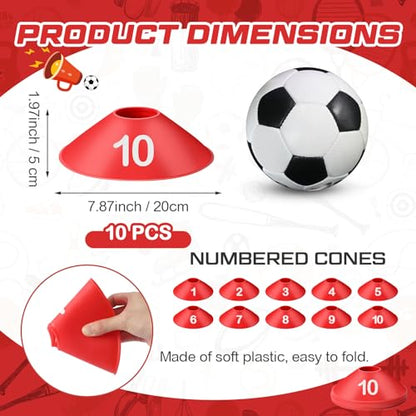 10 Pcs Numbered Sports Disc Cone with Mesh Carry Bag - color: Red