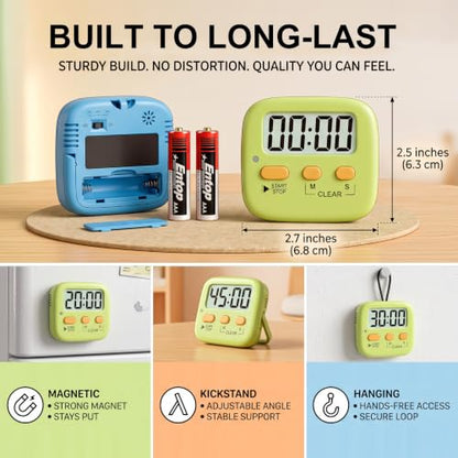 Antonki 2 Pack Digital Timer for Kids Classroom Kitchen Timers for Cooking - color: 2 * Green+ Sky Blue ( 95%+select for Kids )