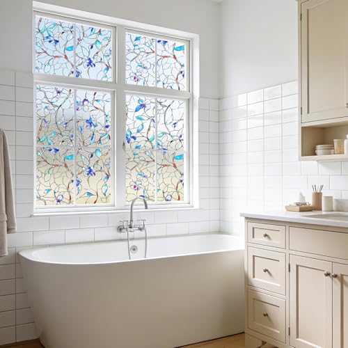 NINETREX Window Privacy Film, Frosted Window Tint Heat Control UV Blocking with Static Cling Removable for Home, Bathroom, Kitchen, Glass Door and Car Decor, Renter Friendly, 17.5 x 78.7 inches